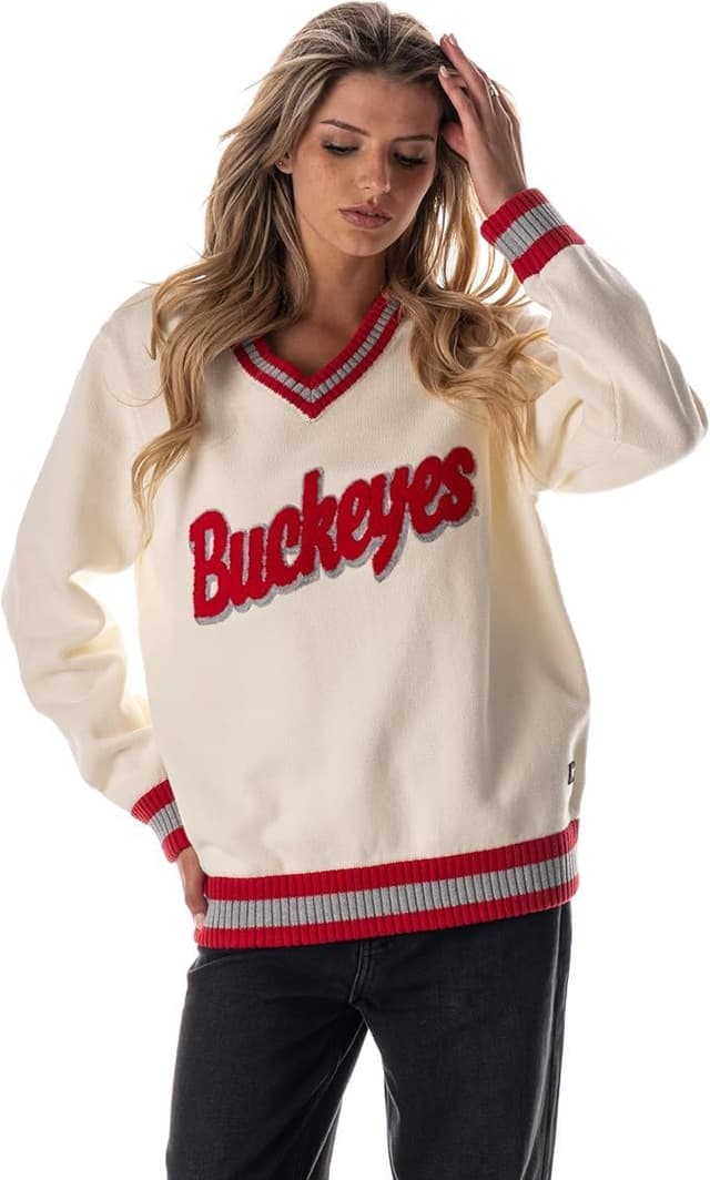 Detalle 2 de The Wild Collective Women’s Ohio State Jacquard V-Neck Sweater