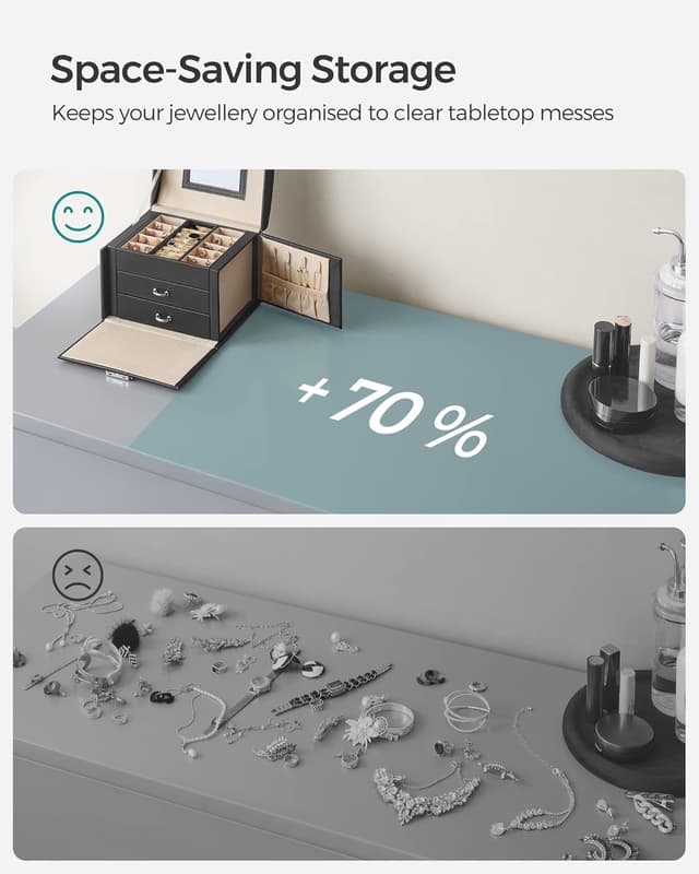 Thumbnail 6 de SONGMICS 3-Tier Lockable Jewellery Box JBC154B01 with Mirror, 2 Drawers & Handle