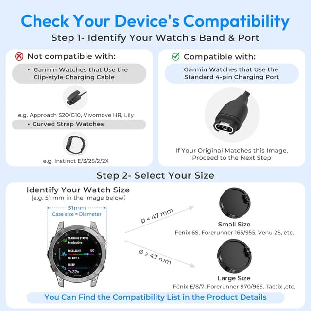Detalle de Ruxely USB-C charging adapter & dock for Garmin watches (Type C cable holder)