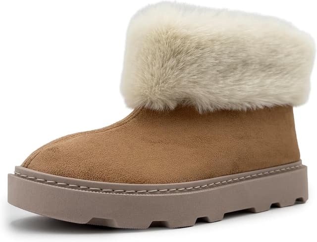 Detalle de JOMIX Bottines hiver femme fourrées à col fausse fourrure – semelle épaisse antidérapante