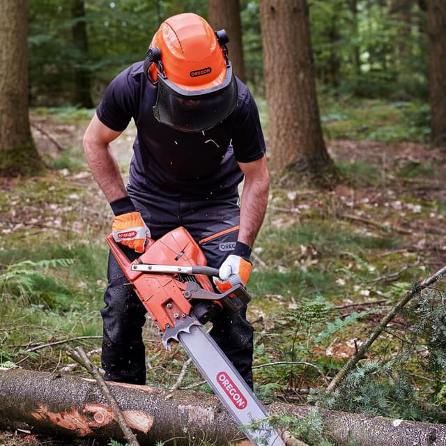 Detalle de Oregon Yukon Kettensägen-Sicherheitshelm mit Gehörschutz und Netzvisier (562412)