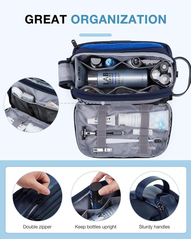 Detalle 2 de BAGSMART Kulturbeutel für Herren (Kulturtasche Organizer) aus wasserabweisendem PU-Leder – Dopp Kit in Marineblau