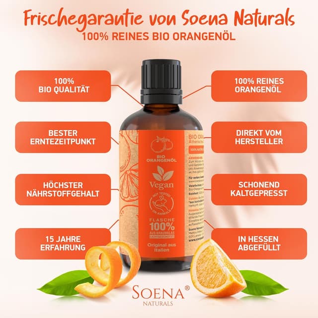 Detalle de BIO Orangenöl 100% naturrein (BIO-zertifiziert) – kaltgepresst aus Bio-Orangen zum Verzehr