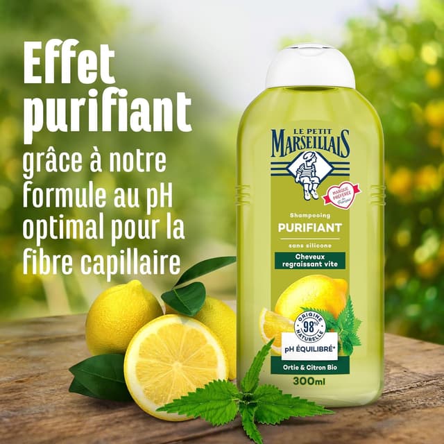 Detalle 1 de Le Petit Marseillais Shampoo Purificante Biologico Ortica & Limone senza silicone (300 ml)