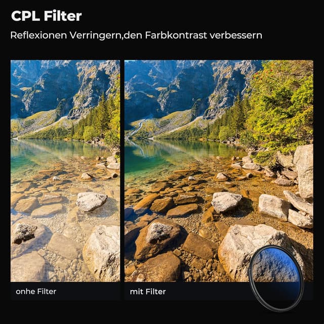 Detalle 2 de K&F CONCEPT Filterset 52 mm Variabler ND2-400 + CPL + UV (Nano Klear) inkl. Filterkoffer