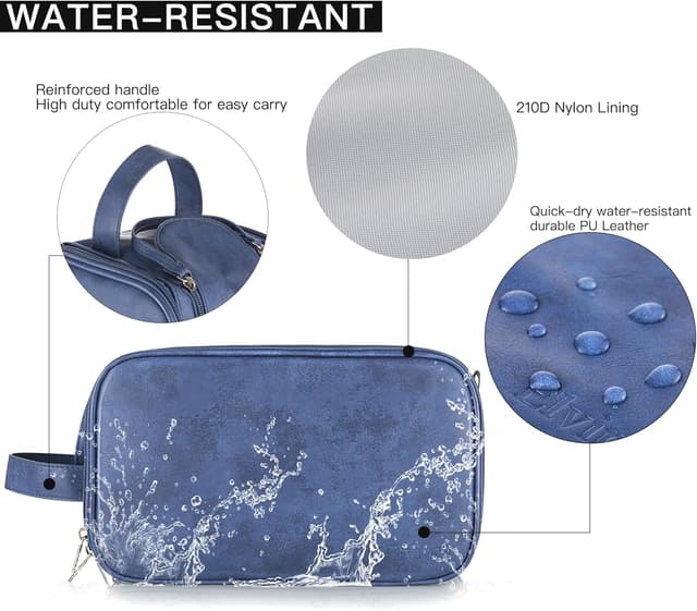 Detalle de Elviros water-resistant PU leather toiletry bag – large travel dopp kit with double zip