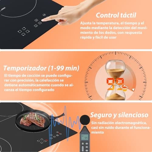 Detalle de TOPWISH Topwish placa vitrocerámica encastrable de 60 cm y 4 fuegos con doble zona y temporizador