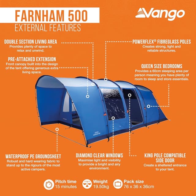 Detalle 2 de Tunnel tent for 5, Vango Farnham 500