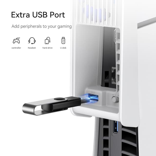 Detalle 2 de Lüfter für PS5 Slim – automatischer Geschwindigkeitsmodus mit LED & USB 3.0-Hub (weiß), passend für Disc & Digital, nicht für PS5 Pro