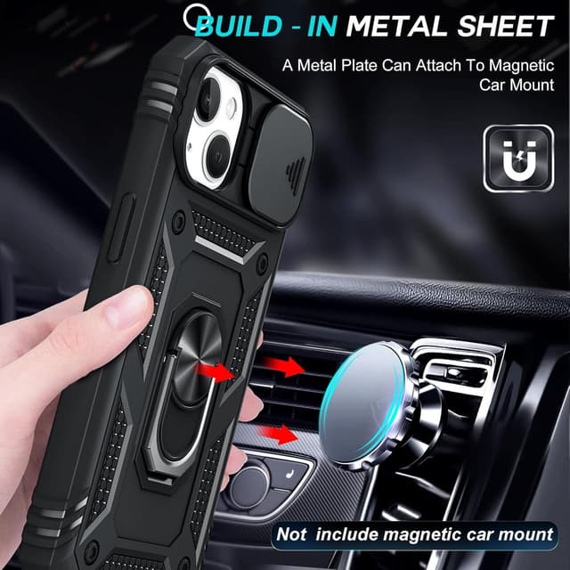 Detalle 2 de LeYi Coque iPhone 13 6,1" (compatible 13 / 13 Pro) + 2 verres trempés + anneau support noir