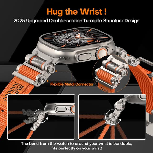 Detalle 2 de TAURI Rugged Braided Nylon Watch Strap for Apple Watch Ultra 3/Ultra 2 (49mm) & Series 10 (46mm) – Adjustable Orange