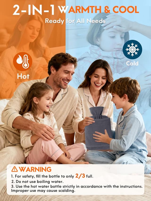 Detalle de MUPAS Wärmflasche mit Vliesbezug und Kängurutasche – 2 l, grau