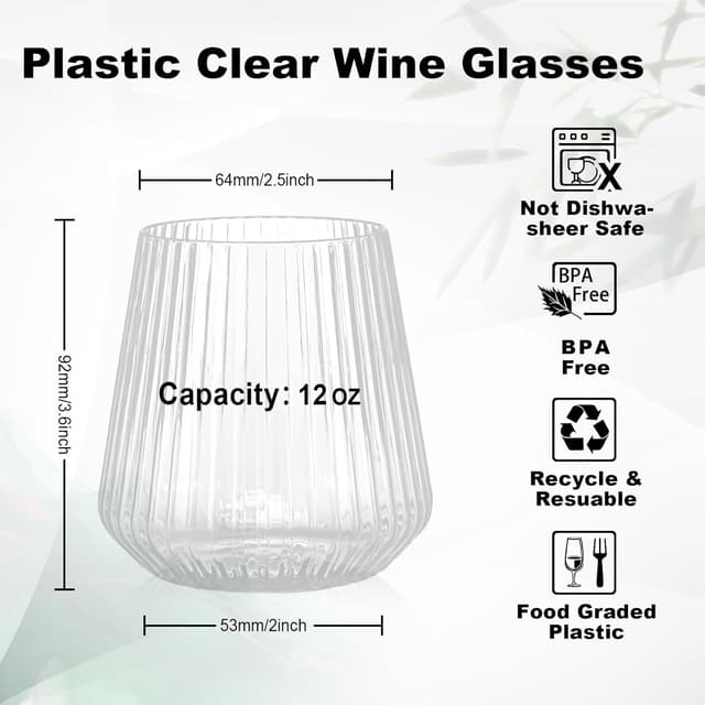 Thumbnail 2 de BESTSTAR 12 oz Ribbed Plastic Wine Glasses 🍷