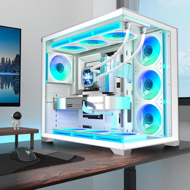 Detalle 2 de ANSAITE Case PC ATX H9 bianco: vetro temperato, 7 ventole PWM ARGB e supporto radiatore RAD 360 mm