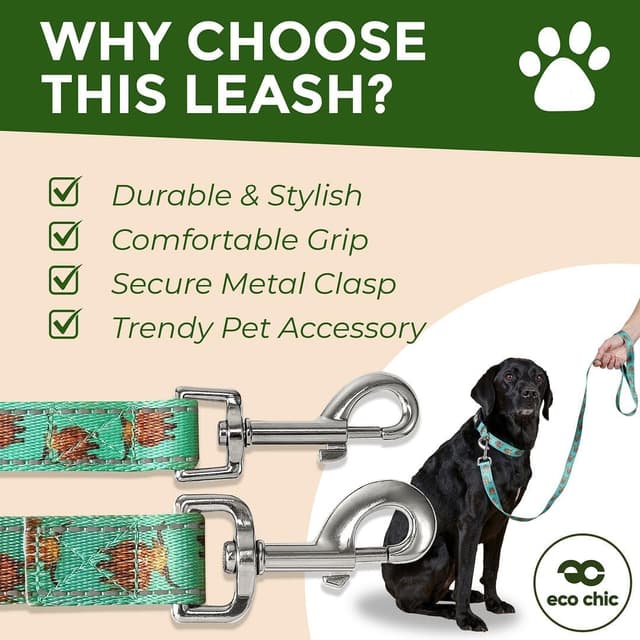 Detalle de Eco Chic Recycled Double-Sided Reflective Dog Lead (Floral Navy, Medium/Large)