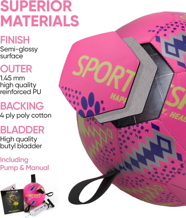 Detalle de SPORTSPET Dog Football with Grab Tabs (Pink, Medium) – Durable interactive floating dog volleyball-style toy