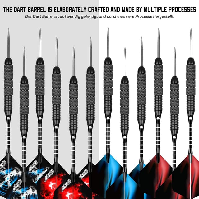 Detalle de CyeeLife 12 Pack Steel Tip Darts (22 g) with Aluminium Shafts, PET Flights & Sharpener