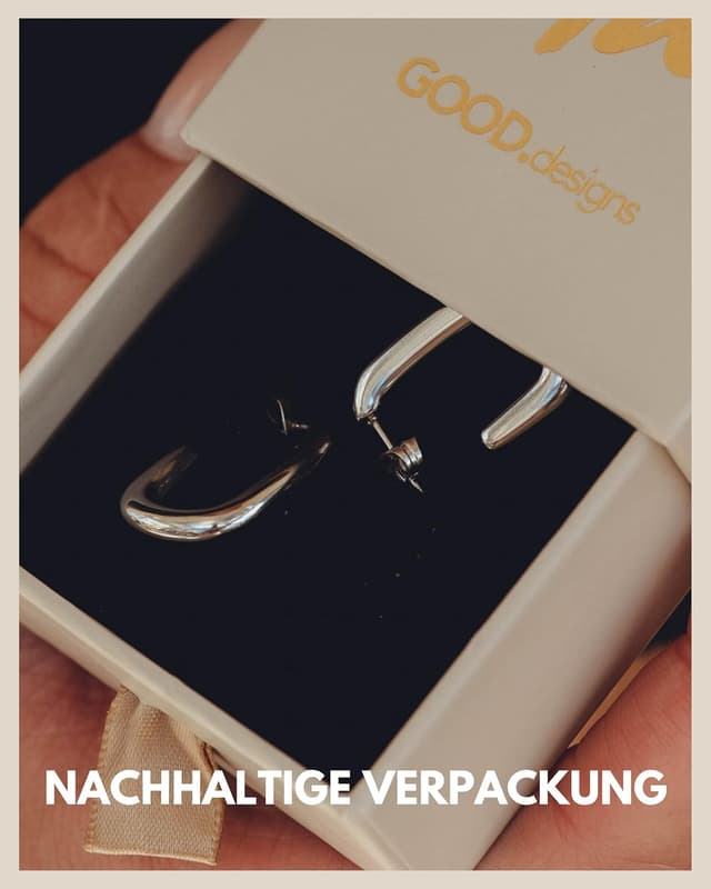 Detalle 2 de GD GOOD.designs Creolen eckig aus Edelstahl für Damen – wasserfest, in 18K Gold oder Silber, im Geschenkset
