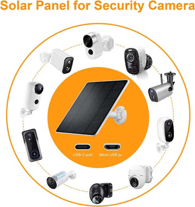 Detalle de Solar Panel Charger for Arlo Essential Outdoor Cameras (2-Pack) — USB-C & Micro USB, Weatherproof IP66