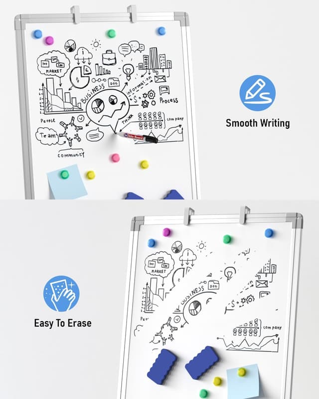 Detalle 2 de Nicpro Flip Chart Whiteboard with Stand (90 x 60cm) – Magnetic Dry Erase Easel with 4 Pens