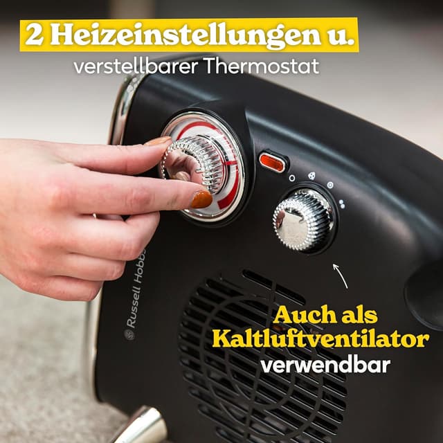 Detalle de Russell Hobbs RHRETHFH1001B riscaldatore elettrico retrò 1800 W (1.8 kW) orizzontale/verticale con termostato