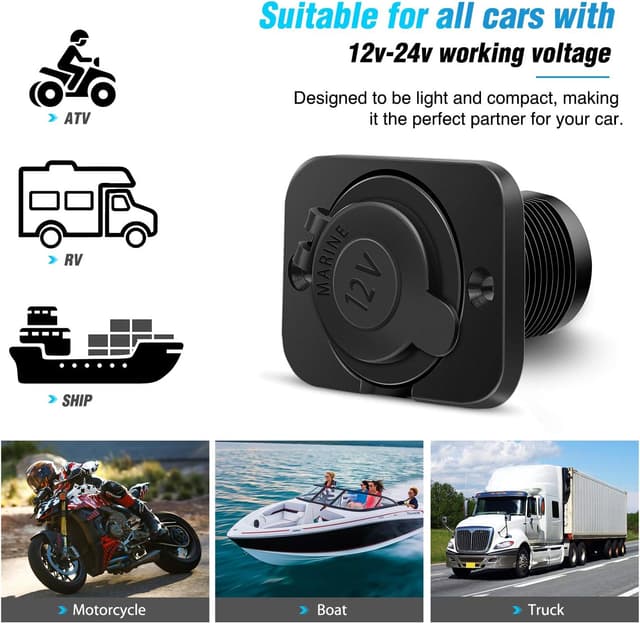 Thumbnail 6 de Nilight 2-Pack 12V Waterproof Car Cigarette Lighter Socket (Universal Fit) with Terminals & Wires