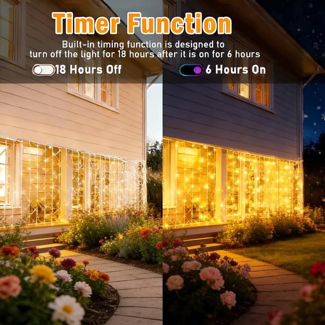Detalle de yowin 2 pezzi rete luminosa da esterno 3m x 2m con 200 LED, IP65, 8 modalità e timer (con spina)