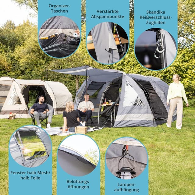 Thumbnail 6 de Skandika Kambo Tunnelzelt für 4 Personen – Großraum-Familienzelt mit dunkler Schlafkabine