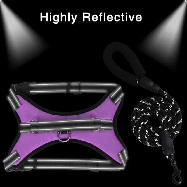 Detalle de FYY No-Pull Dog Harness (Breathable Adjustable Vest) with Lead and Reflective Strips – S-Purple