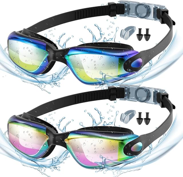 Detalle de Yomisee Swimming Goggles 2 Pack with Anti-Fog, Nose Clip & Earplugs (Adult & 10+)