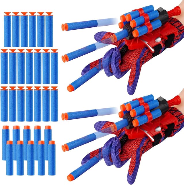 Detalle de Spider Web Shooters Set (2-Pack) for Kids: Wrist Launcher Gloves, Suction Darts & Soft Bullets