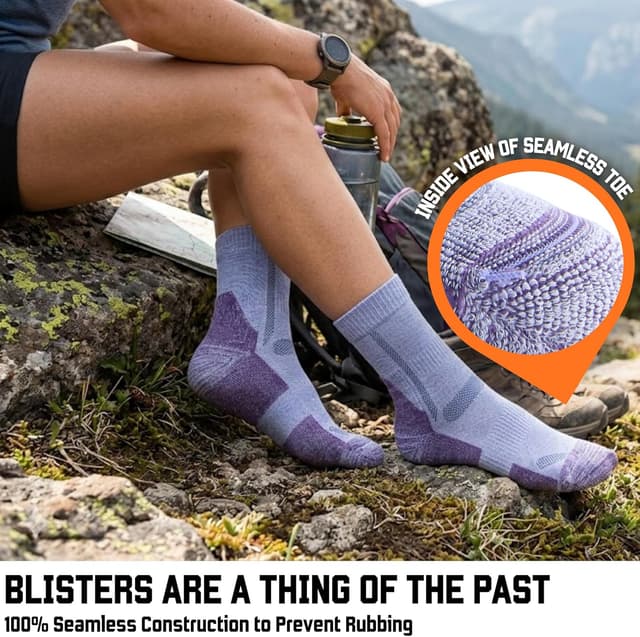 Detalle 2 de PANDA FOOD Premium Bamboo Outdoor Walking Socks (3 Pack) – Anti-Blister Warm, Breathable Unisex Cushion & Arch Support