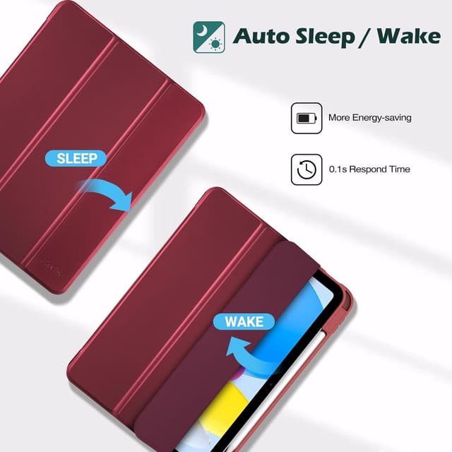 Detalle de ProCase Hülle für iPad 11" (A16, 2025) & iPad 10. Gen 10,9" (2022) mit Stifthalter – Smart Case in Wein