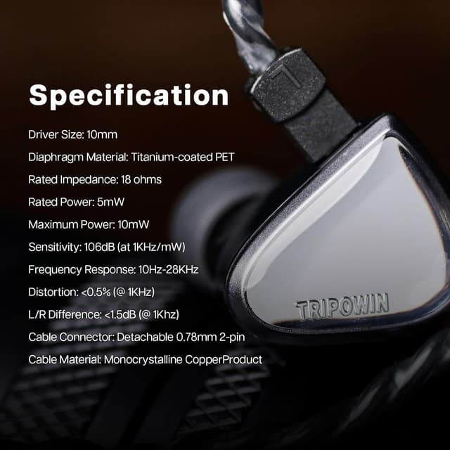 Detalle de Tripowin x 0DiBi Vivace: monitor in-ear HiFi con driver dinamico da 10 mm e cavo staccabile 2 pin