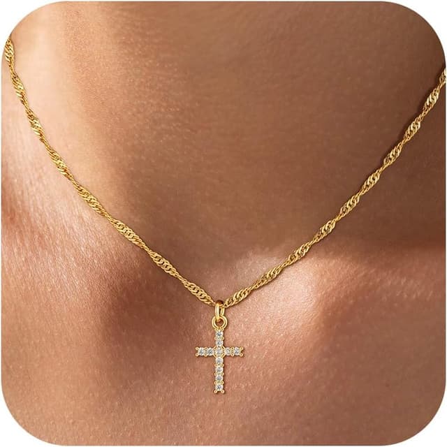 Detalle de Fezodo Ostergeschenke Kreuzkette vergoldet (18K Gold/Weißgold), verstellbar, 40+5 cm – Kommunion- und Geschenkidee