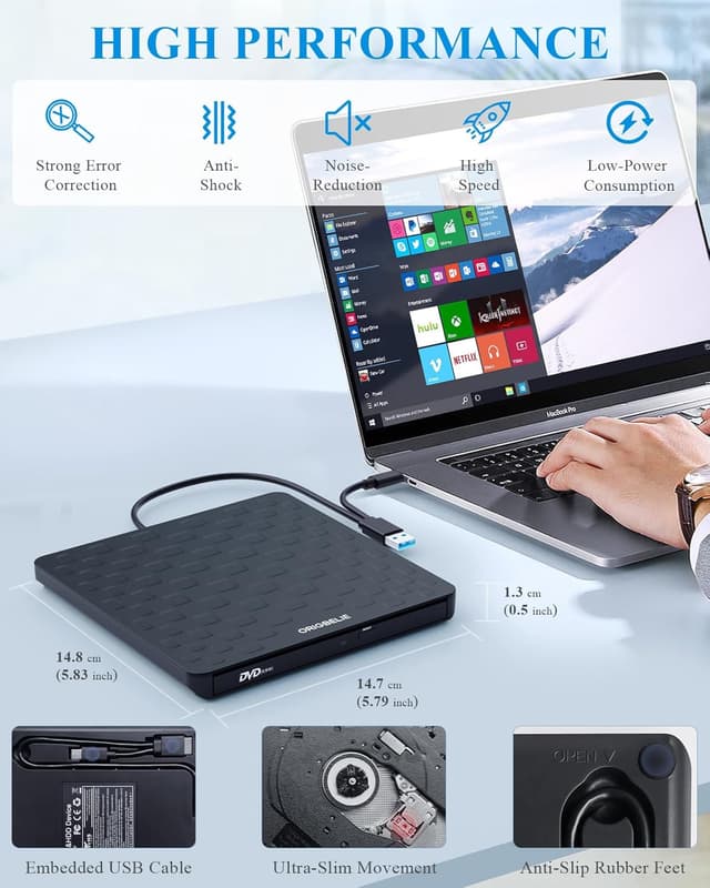 Thumbnail 6 de ORIGBELIE Grabadora CD DVD Externa USB 3.0 13 mm