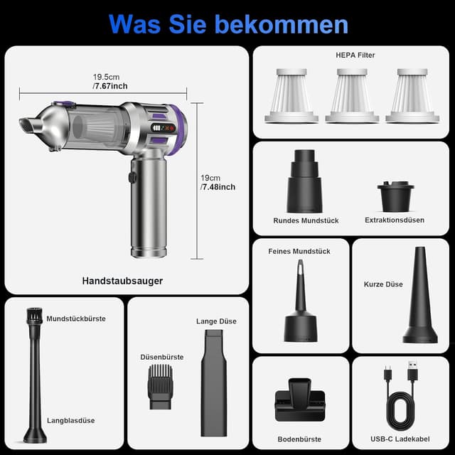 Thumbnail 6 de Handstaubsauger 26.000 Pa (4-in-1) mit Akku, 3 Modi und Digitalanzeige – violett