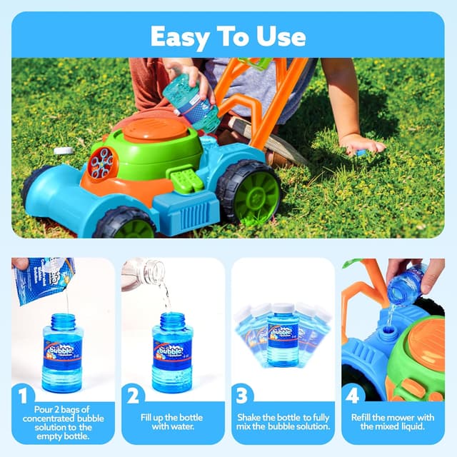 Detalle 2 de SLOOSH Bubble Lawn Mower Toddler Bubble Machine (Blue) – bubble-blowing push toy for outdoor play