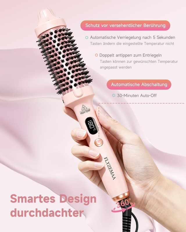 Thumbnail 6 de Thermobürste FLYZEMAA Thermal Brush 38 mm mit LCD-Display, 3 Temperaturstufen & Dual-Spannung (rosa)