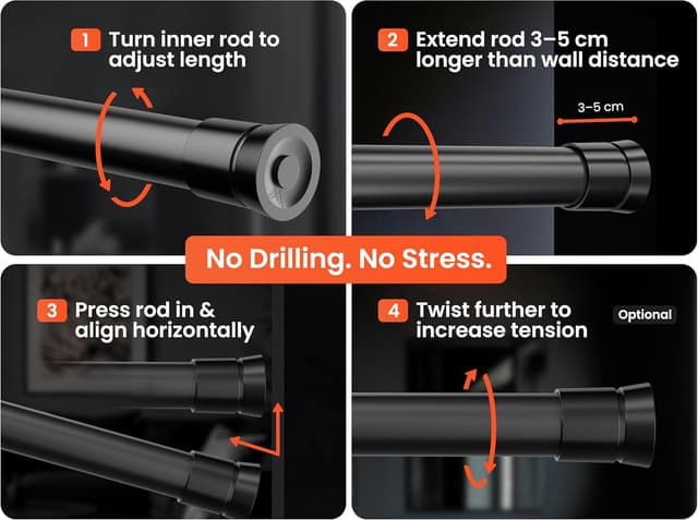 Thumbnail 5 de MEISENBERG Tringle Rideau Sans Percage 50–80 cm Noir