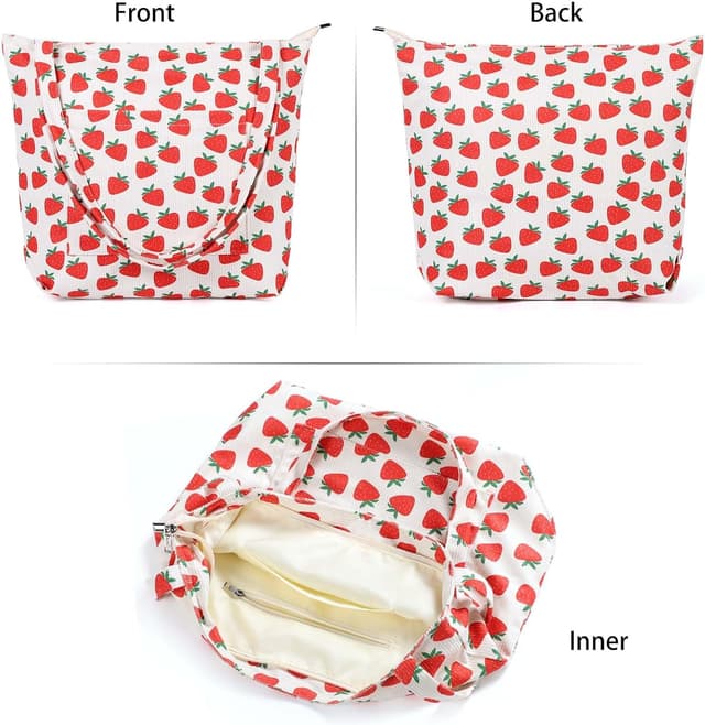 Detalle 2 de WantGor Women Corduroy Tote Bag (Strawberry Beige) – Large shoulder hobo bag with multi-pocket storage