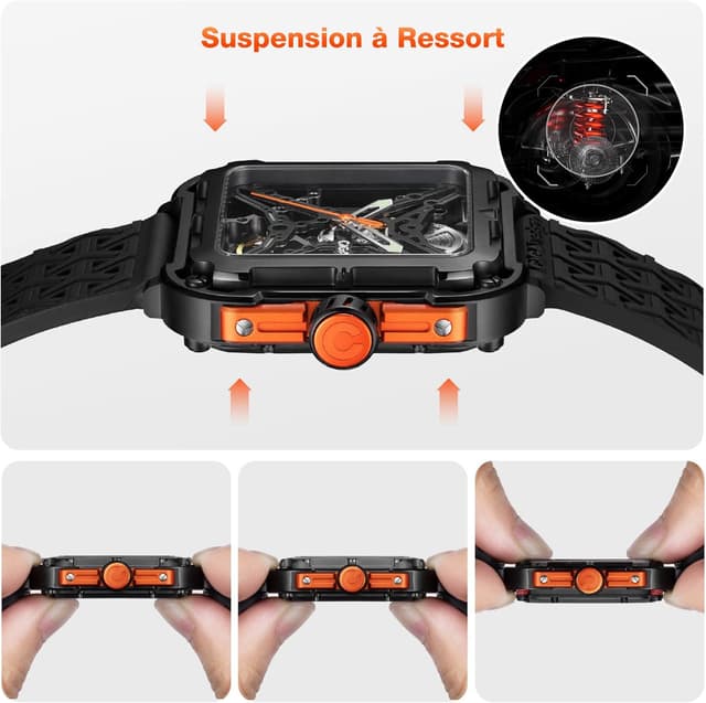 Detalle de CIGA Design Montre Automatique Homme Série X SUV – bracelet silicone, squelette avec verre saphir