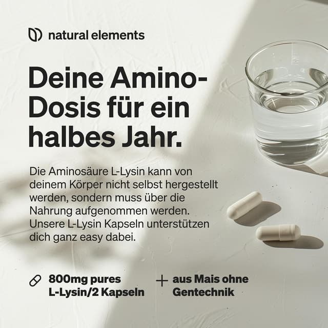 Detalle de natural elements L‑Lysin 800 mg Kapseln 365 Stück 💊