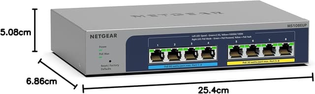 Detalle de NETGEAR MS108UP 8-Port 2.5G Multi‑Gigabit PoE++ Switch (Ultra60, fanless, ProSAFE)