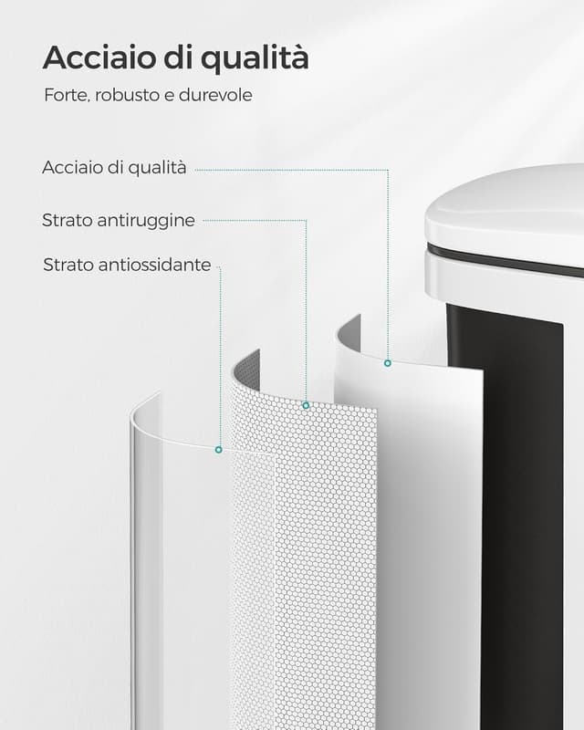 Detalle de SONGMICS Cestino da Cucina LTB543W01, pattumiera da 20 L con coperchio a chiusura morbida