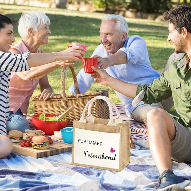 Detalle de Rentner Geschenk für Frauen: Jutetasche mit Schlüsselanhänger „Keine Zeit bin Rentnerin“
