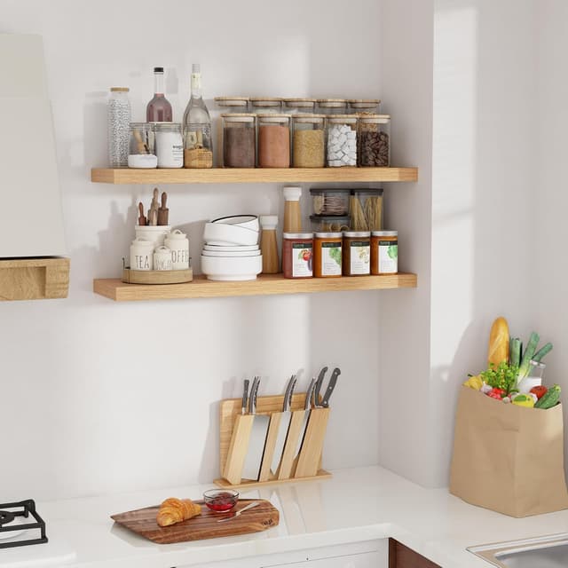 Detalle de Floating Shelves for Wall 90CM Rustic Wood Set of 2 with Invisible Brackets