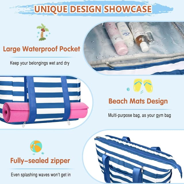 Detalle de KTUEOV Sac de plage femme XXL 45L pliable et imperméable, sac caba grand format