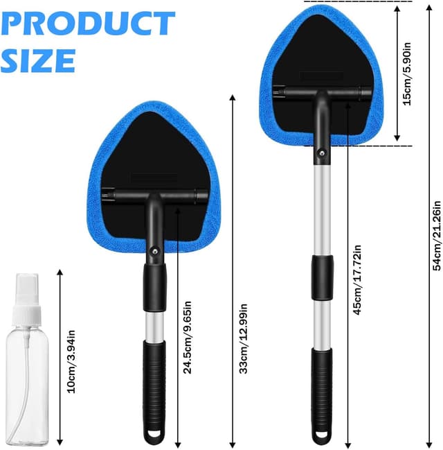 Detalle de WENJION 5-piece car windscreen cleaner kit with extendable handle and reusable microfiber pads