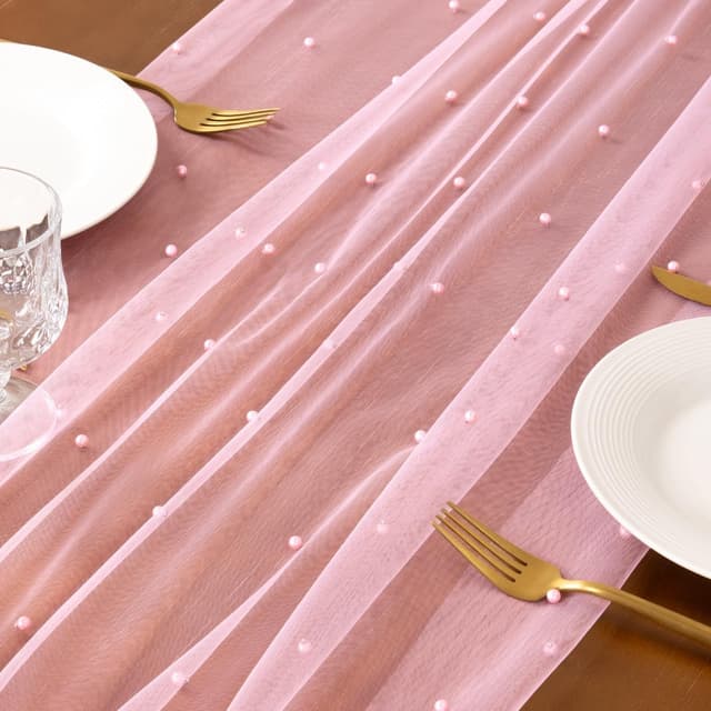 Detalle de Socomi Pearl Tulle Table Runner in Pink Spring/Easter Gauze (10 ft) for Weddings & Parties